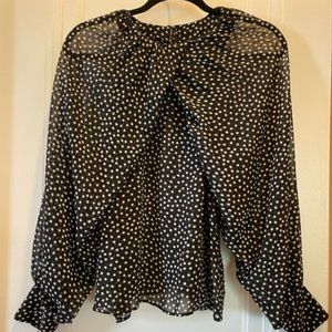 Zara Black And White Polka Dot Long Sleeve Blouse Size L